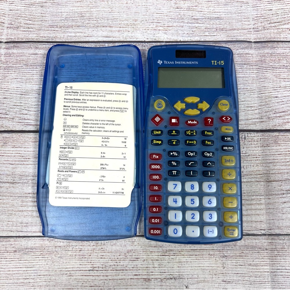 Texas Instruments Clear Blue TI-15 Fraction Rounding Problem Solving Calculator
